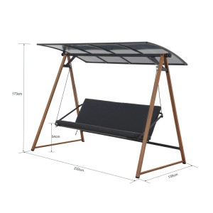 Huśtawka ogrodowa t.b.t. z daszkiem i szarą poduszką siedziska.