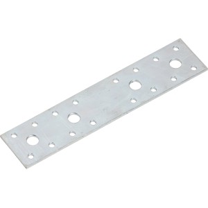 Prostokątny, ocynkowany łącznik płaski 200x35 mm z otworami do mocowania elementów meblowych.