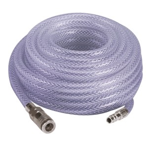 Wąż wysokociśnieniowy Einhell, 15 m, przezroczysty wąż ze złączką i wtyczką.