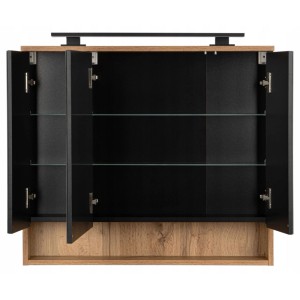 Astor Szafka lustrzana czarna i kinkiet LED IP44 80x70x14 cm