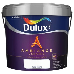 Wiadro farby do ścian Dulux Ambiance Ceramic w kolorze Pure White. Wysokiej jakości, kolorowa farba do ścian wewnętrznych.