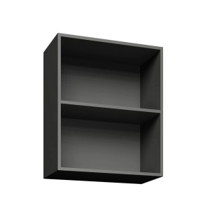 Szara szafka wisząca t.b.t. z dwiema przegrodami do przechowywania.