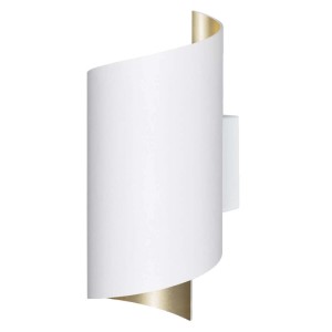 Lampa ścienna LED Osram Smart Decor Twist biała, z aluminiową obudową o skręconym kształcie i złotymi akcentami.