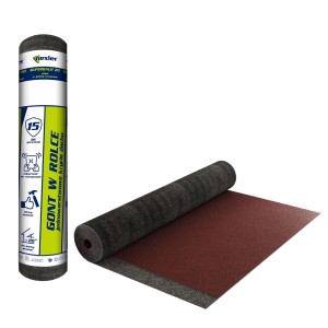 Papa dachowa bitumiczna t.b.t. pokazana jako rolka i rozłożona.