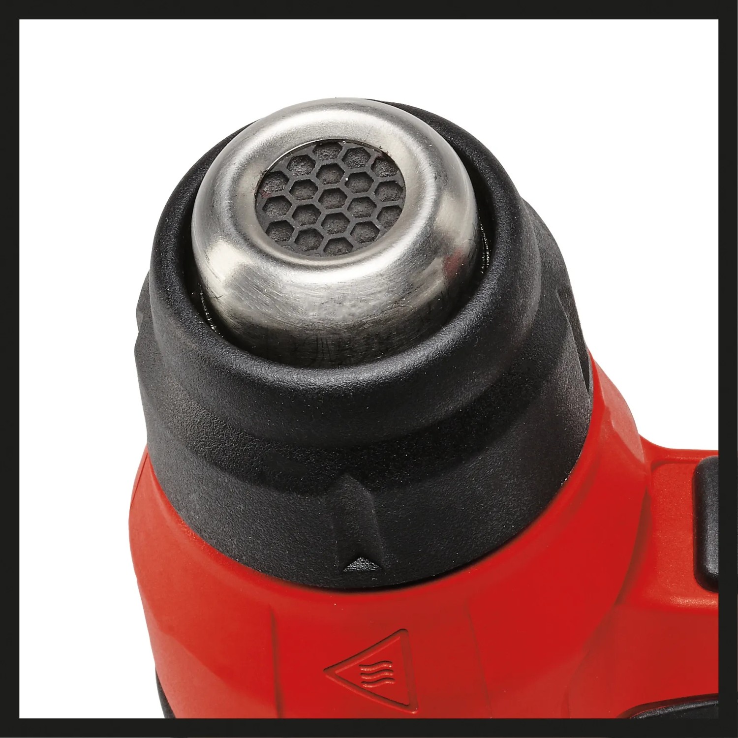 Zbliżenie: Akumulatorowa opalarka Einhell Power X-Change TE-HA 18 Li Solo, dysza z kratką o strukturze plastra miodu.