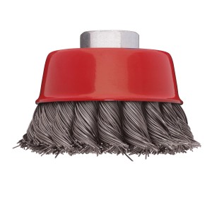 Szczotka garnkowa LUX 65 mm, pleciona, do szlifierek kątowych, do usuwania rdzy i czyszczenia.