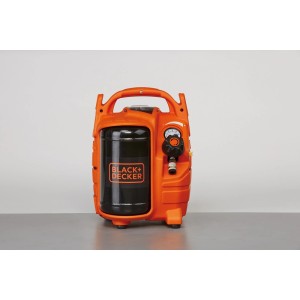 Pomarańczowy kompresor Black+Decker z czarnym zbiornikiem i uchwytem.