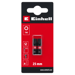 Zestaw bitów udarowych Einhell, 2-częściowy, T40, 25 mm, do wkrętaków i wkrętarek akumulatorowych.