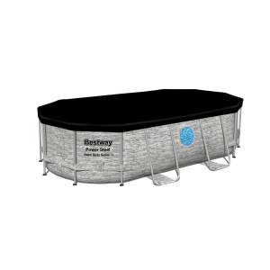 Owalny basen stelażowy Bestway Power Steel, 427x250x100 cm, z pokrywą. Basen ogrodowy z efektem kamiennej ściany.