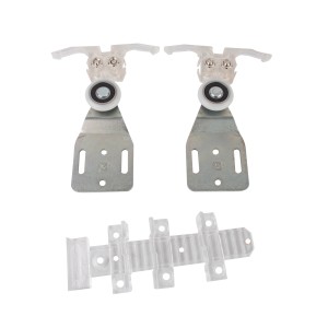 Zestaw szyn prowadzących t.b.t., składający się z dwóch rolek i przezroczystej prowadnicy.