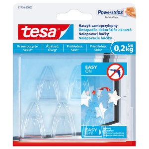 Tesa Powerstrips haczyki samoprzylepne, przezroczyste, 5 sztuk do 0,2 kg wagi.