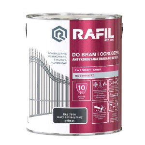 Puszka farby antykorozyjnej Rafil, szary antracyt, do bram i ogrodzeń.