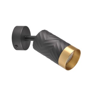 Czarny kinkiet/reflektor t.b.t. ze złotym detalem do wnętrz.