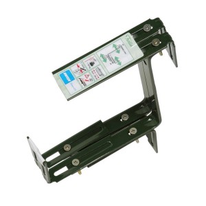 Zielony, 3-wymiarowy regulowany metalowy uchwyt do skrzynki balkonowej ze śrubami.