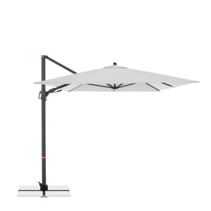 Jasnoszary, prostokątny parasol wiszący Doppler MyZone z mechanizmem korbowym. Parasol na balkon i do ogrodu.