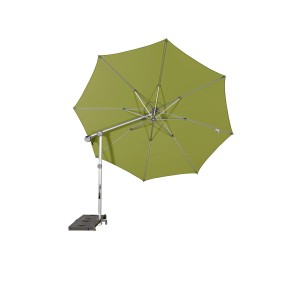 Parasol na wysięgniku t.b.t. w kolorze zielonym ze srebrną ramą.