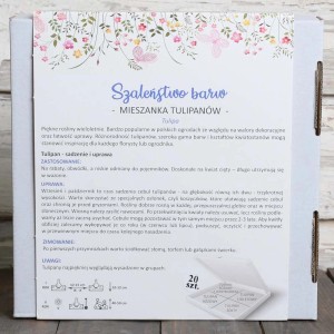 Opakowanie mieszanki tulipanów z informacjami o sadzeniu i pielęgnacji, 20 sztuk.