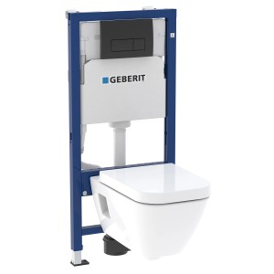 Zestaw WC t.b.t. ze spłuczką podtynkową i białą miską ceramiczną.