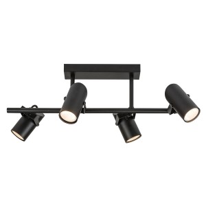 Czarna lampa sufitowa t.b.t. z czterema reflektorami. Nowoczesna lampa do salonu.