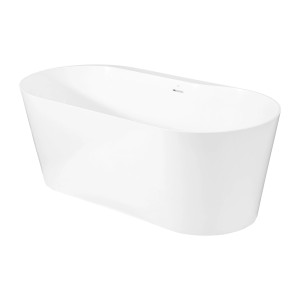 Wolnostojąca wanna w kolorze białym, owalny kształt.