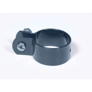 Czarny uchwyt rurowy t.b.t. do budowy ogrodzeń i aranżacji ogrodów.