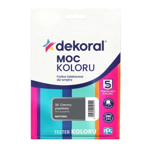 Farba do ścian Dekoral "Ciemny popielaty" (ciemnoszara) w saszetce testera koloru, matowa.