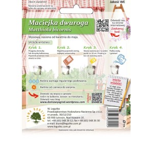Opakowanie nasion Maciejki dwurogiej z instrukcją wysiewu.