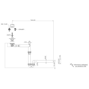 Rysunek techniczny syfonu umywalkowego t.b.t. z wymiarami.