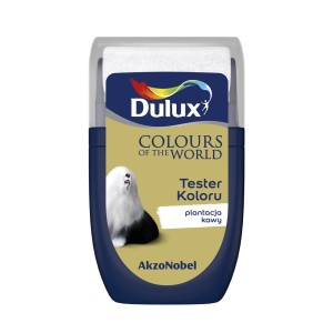 Tester koloru Dulux Plantation Coffee, wałek do malowania ścian.