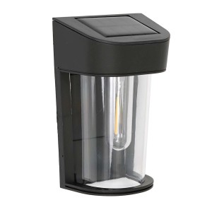 Czarny kinkiet solarny t.b.t. do użytku zewnętrznego.