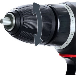 Zbliżenie uchwytu wiertarskiego wiertarko-wkrętarki akumulatorowej Einhell TH-CD 12-2 Li.