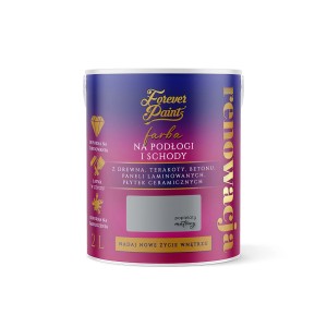 Puszka szarej farby do podłóg Forever Paints do drewna, terakoty, betonu i płytek.