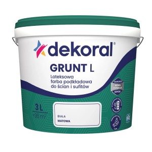 Dekoral Grunt L, biały, matowy, 3L wiadro do ścian i sufitów.