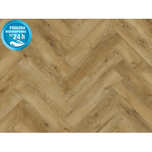 Laminat Classen Ville w kolorze Carrito Oak, wzór jodełki. Panel podłogowy, wodoodporny.