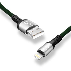 t.b.t. Kabel do ładowania telefonu komórkowego, USB na Lightning, zielony kabel tekstylny.
