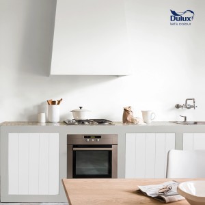 Jasna kuchnia z farbą do łazienek t.b.t. na ścianach i frontach szafek.