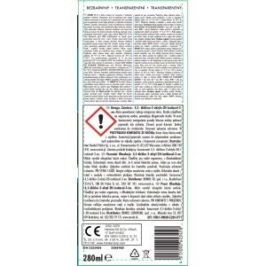Etykieta kartusza silikonowo-akrylowego t.b.t. z ostrzeżeniami i składnikami.