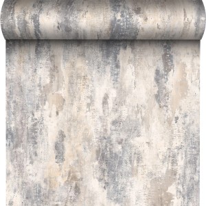 Rolka tapety w odcieniach szarości i beżu z abstrakcyjnym wzorem.