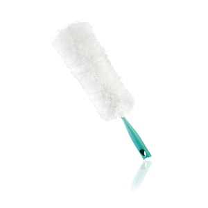 Odkurzacz z białymi włóknami i turkusową rączką do czyszczenia.