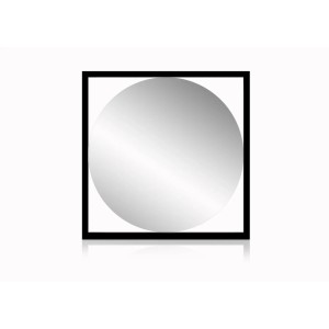 Lustro t.b.t. z okrągłym szkłem w czarnej, kwadratowej ramie.