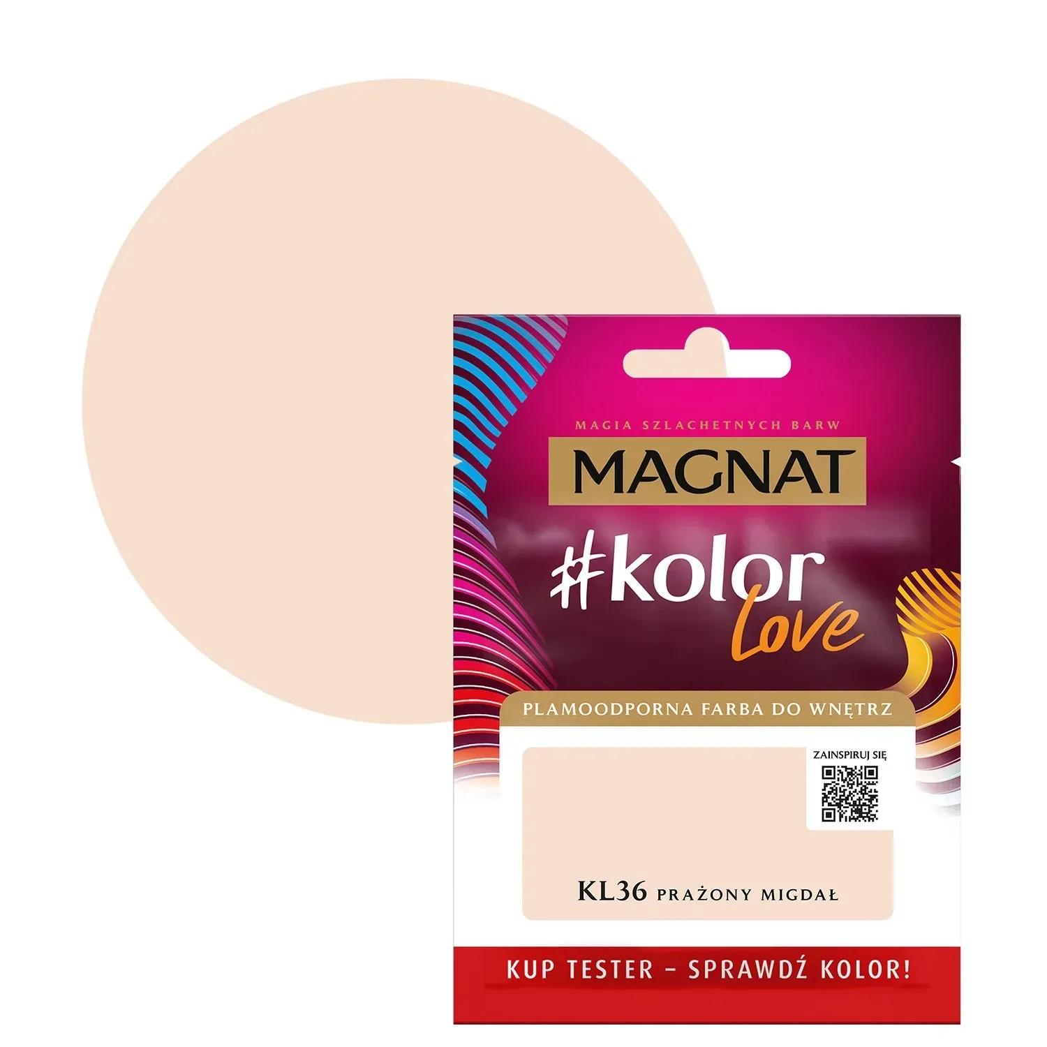 Próbka koloru Magnat #kolor Love KL36 Prażony Migdał (prażony migdał) do farb ściennych.