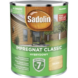 Puszka impregnatu do drewna Sadolin Classic, odcień jasny dąb. Ochrona drewna do użytku zewnętrznego.