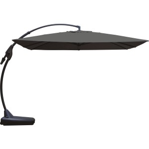 Antracytowy parasol wiszący Peoria, 300x300 cm, z korbą i podstawą do ogrodu lub na taras.