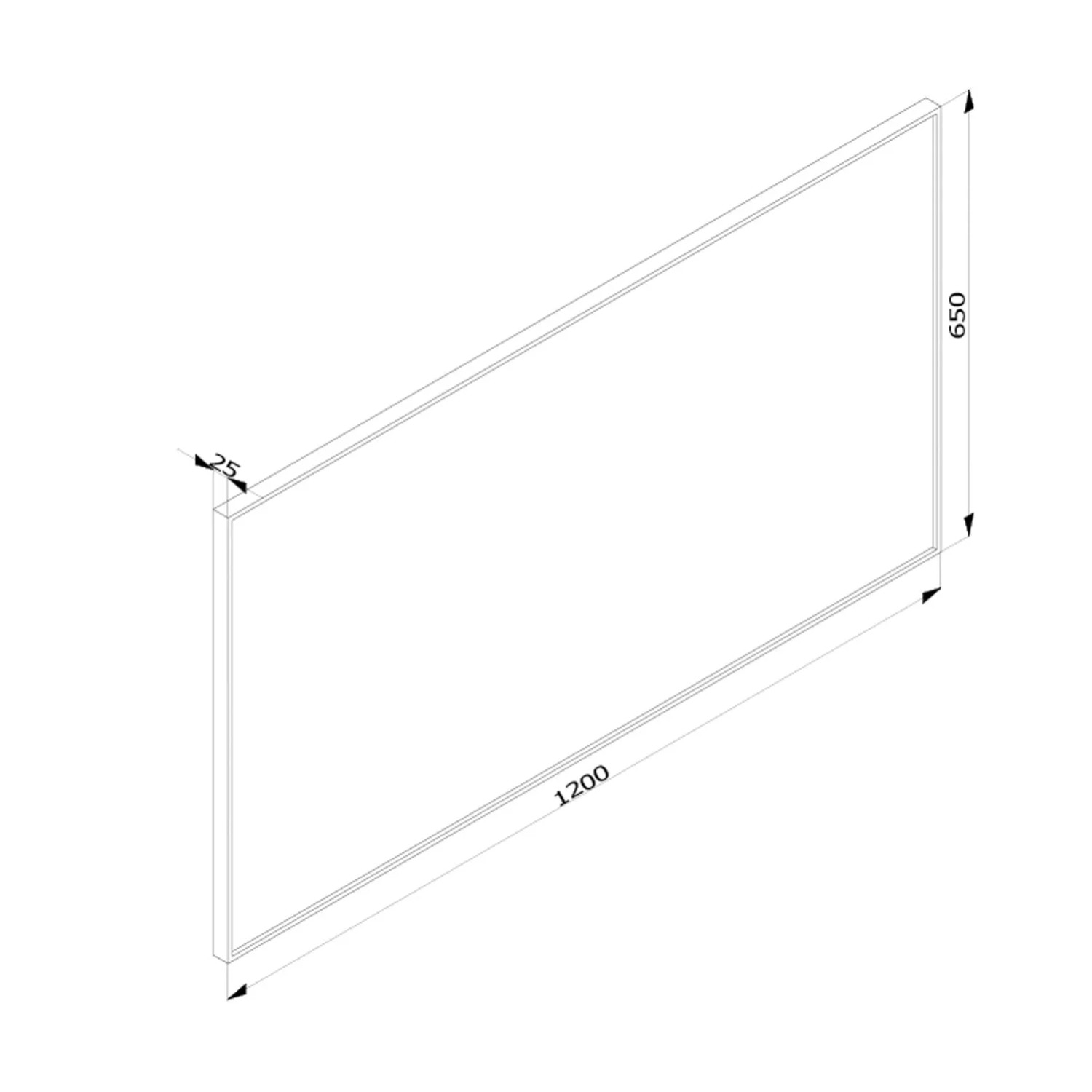 Rysunek techniczny lustra (Lustra) o wymiarach 1200 x 650 mm.
