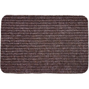 Brązowa wycieraczka z prążkowaną strukturą, idealna do strefy wejściowej.