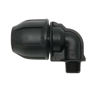 Czarny łącznik kolankowy do nawadniania podziemnego, gwint 1/2 cala.
