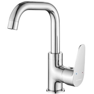 Błyszcząca bateria umywalkowa t.b.t. do łazienki.