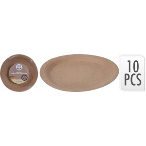 Zestaw 10 owalnych talerzy papierowych z niebielonego papieru na kemping i na zewnątrz.