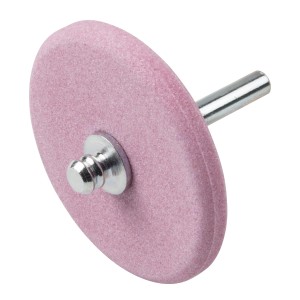 Różowa tarcza szlifierska z metalowym trzpieniem do wiertarek. Do ostrzenia noży.