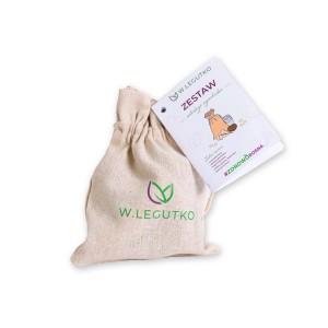 Zestaw nasion t.b.t. w płóciennym worku z broszurą informacyjną.